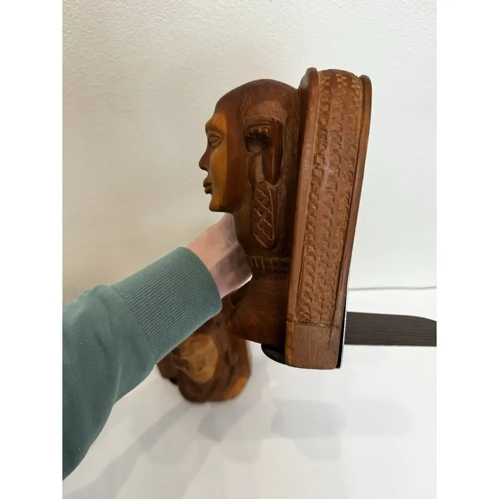 Vintage Hand Carved Wood Figural Bookends Tribal Busts Heavy Solid Vintage Decor